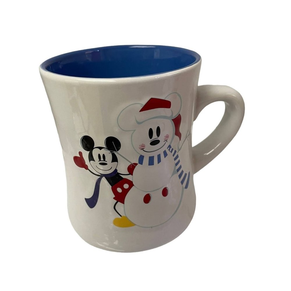 Disney China Coffee Mug Cup Mickey Mouse Snowman‎ Santa Hat Snowflakes 16oz